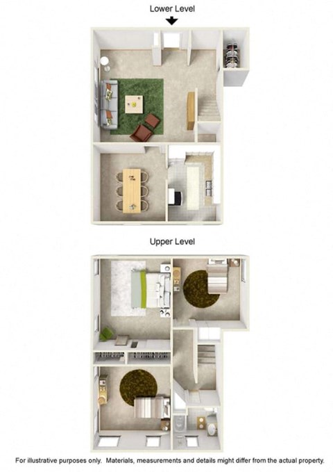 a floor plan of a town house with roommates